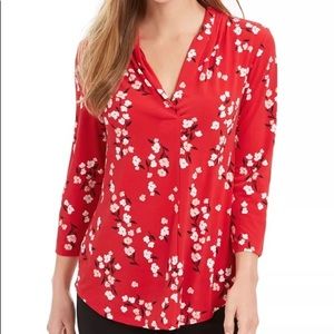 Charter Club Floral Print Pleated V-Neck Blouse